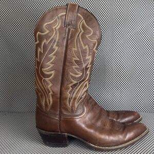 Vintage Justin Cowboy Boots Mens 9.5 D Brown Leather Pull On Western Made In USA